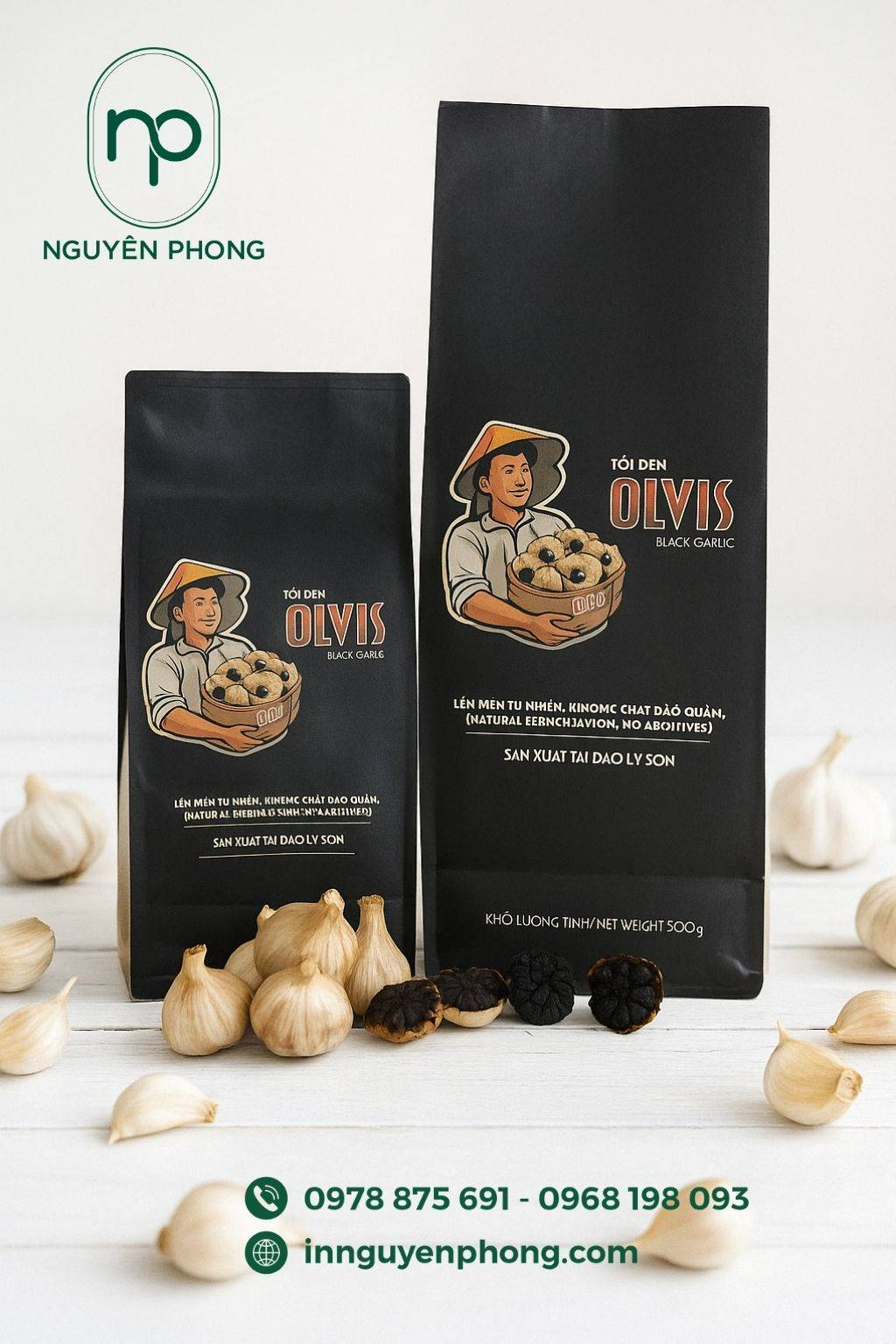 Mẫu túi kraft in màu đựng tỏi đen thiết kế đẹp